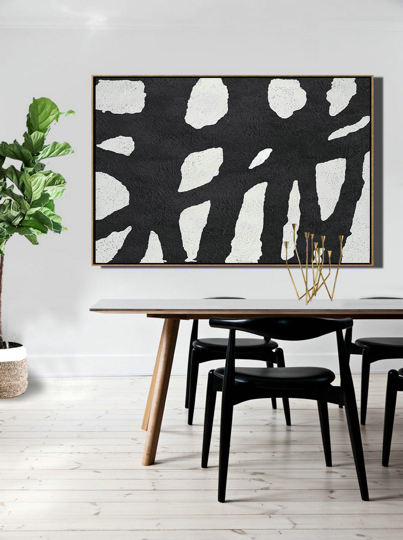Acrylic Painting On Canvas,Oversized Horizontal Minimal Art On Canvas, Black And White Minimalist Painting - Abstract Oil Painting